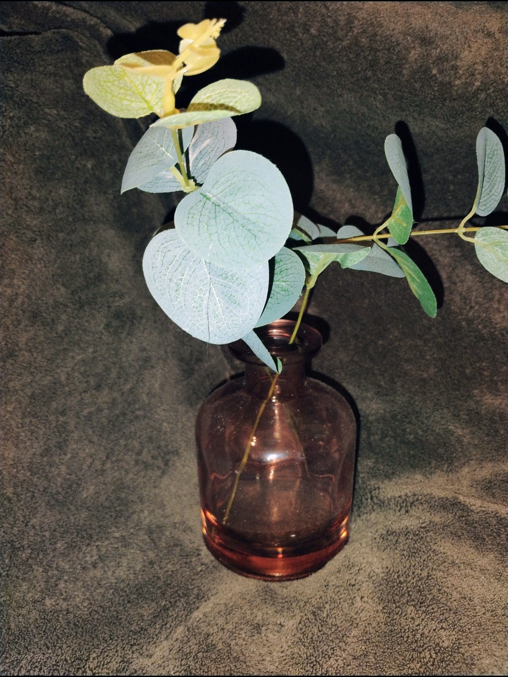 Faux Eucalyptus Stem Glass Bottle Decor | Neutral Modern Greeny accent